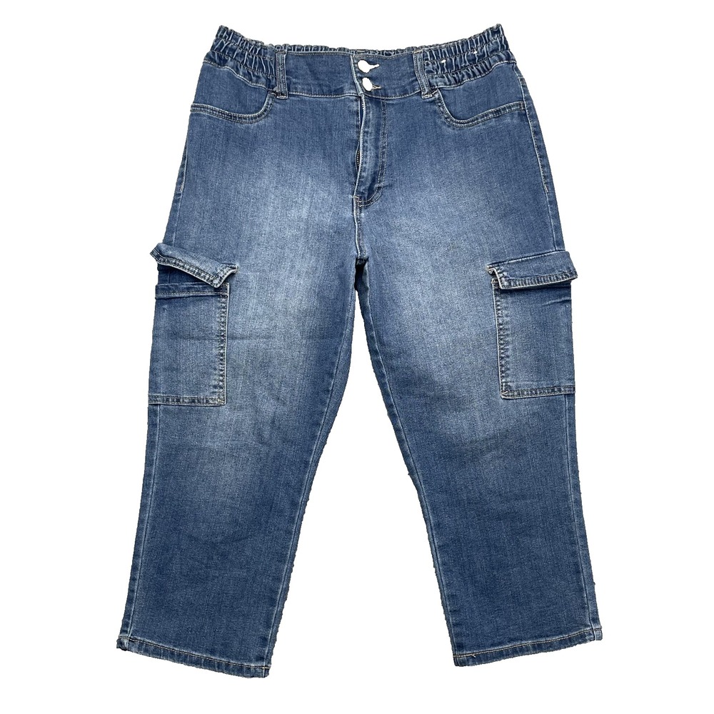 D.Jeans Baggy Cargo Jeans Women's 8‎ Crop Balloon Streetwear Travel Utility 90's
